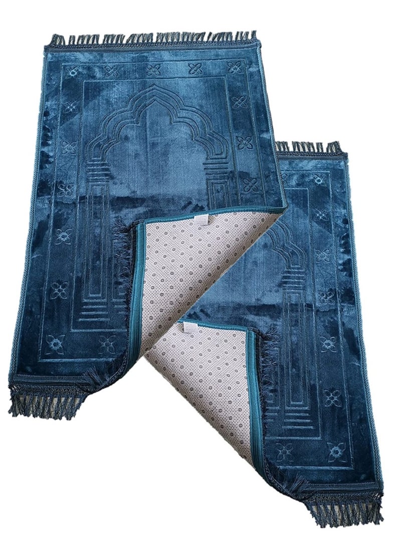 2 Pieces Extra Large Blue Islamic Prayer Mat Musalla