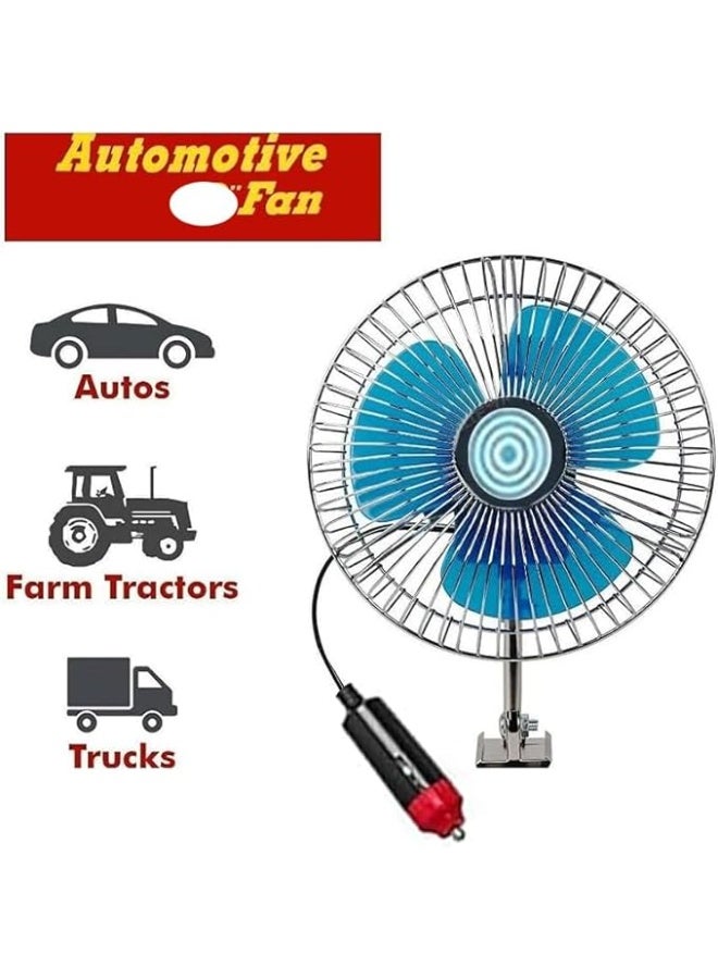 8 Inch Car Air Cooling Fan with 180° Rotation, 12V Cigarette Lighter Connector, Clip Mount for Cars, Trucks, Buses and Boats - Image 4