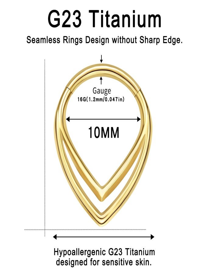 فوجو حلق الأنف VOJO G23 من التيتانيوم 16G على شكل دمعة، أقراط ثقب الأذن، مجوهرات ثقب الزنمة، حلقات الأنف الحلزونية للنساء (بذرة ذهبية عمودية 10 مم) - Image 3