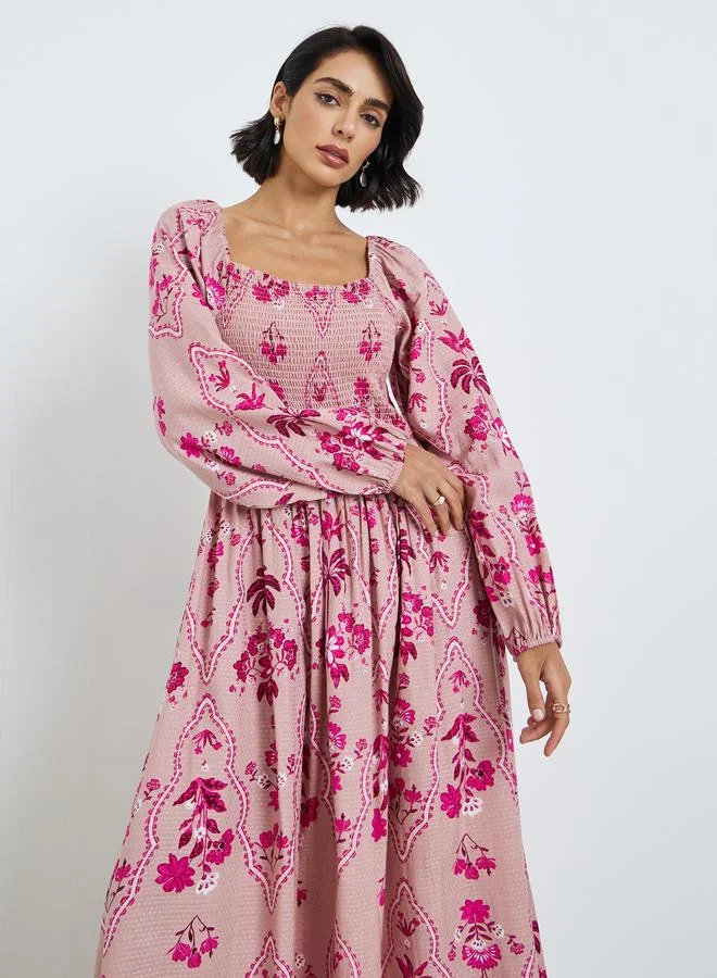 Styli Women Crinkle Rayon Smock Maxi Dress