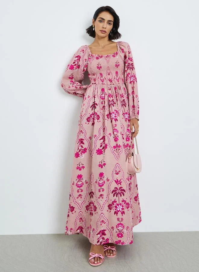 Styli Women Crinkle Rayon Smock Maxi Dress