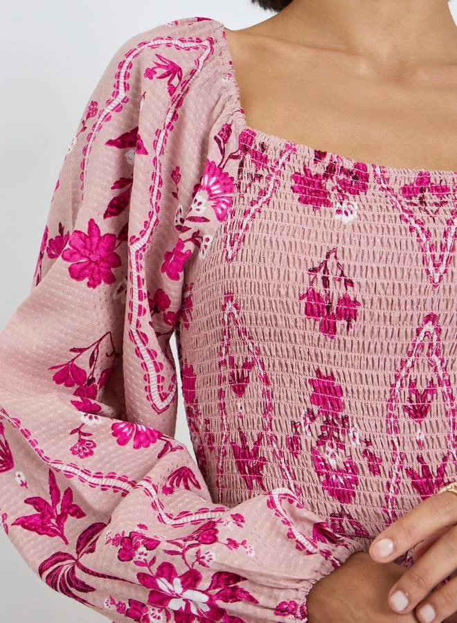 Styli  Women Crinkle Rayon Smock Maxi Dress for Women | Best Price UAE