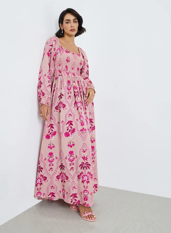 Styli  Women Crinkle Rayon Smock Maxi Dress for Women | Best Price UAE