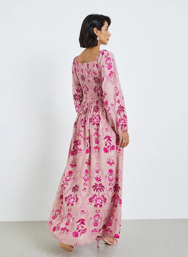 Styli  Women Crinkle Rayon Smock Maxi Dress for Women | Best Price UAE