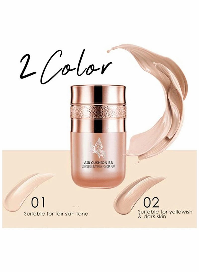 SYOSI Butterfly Cushion BB Cream, Air Cushion CC Cream, Moisturizing Concealer Makeup Base Primer BB Liquid Foundation, Easy to use (Lvory White+Natural Skin Color)  - Image 5