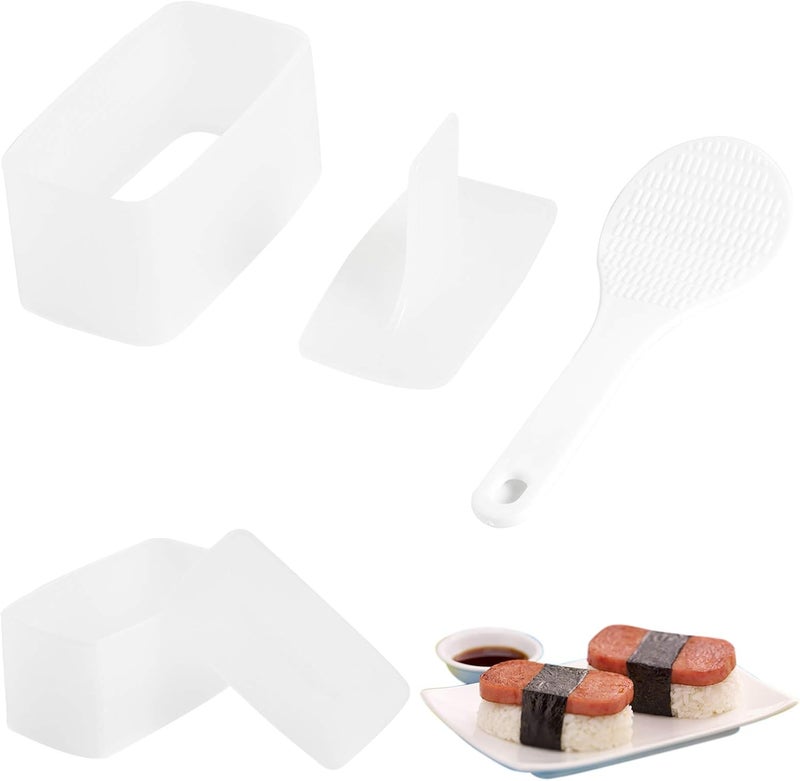AYCCNH 2 Pack Non Stick Musubi Maker Press with Small Rice Paddle, Sushi Making Kit Onigiri Mold Luncheon Meat Press Hawaiian Musubi Maker Mold (White) - Image 1