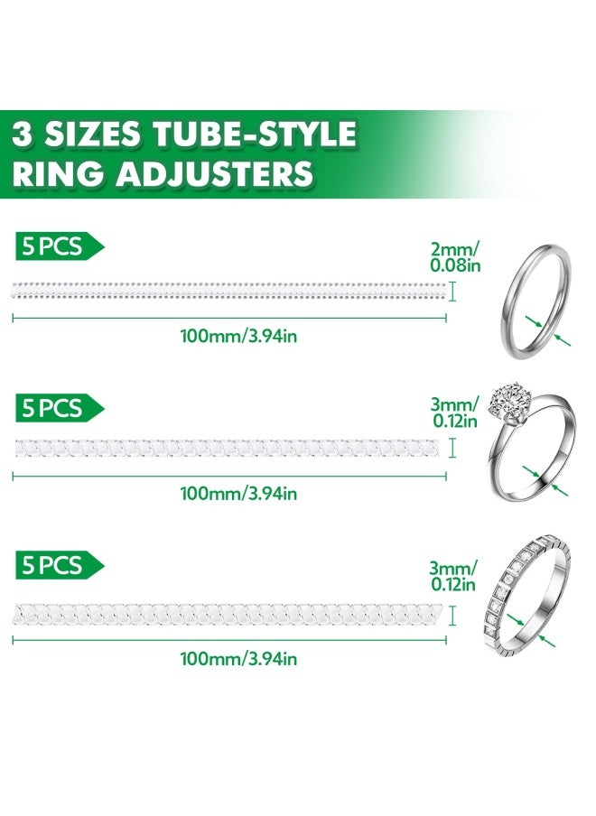 Anpro - Anpro 15 Pack Ring Size Adjuster - with 3 Sizes Clear Ring Sizer Adjuster for Loose Rings Spiral Silicone Tightener Set Invisible Ring Guards Please See The Below Picture for The Steps - Image 1