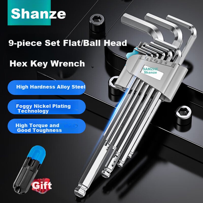 SAMZHE Hex Key Set, 9 Pieces, Household Universal Tool Kit, Hexagonal Screwdriver with Flat And Ball Head, SZ-BS04 - Image 1