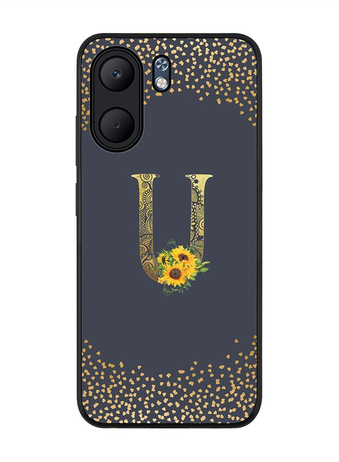 Stylizedd For Oppo A5x 5G / A5x 4G Case,Slim fit Camera Protection, Shockproof Thin Phone cover  - Custom Floral Monogram - U  (Grey )