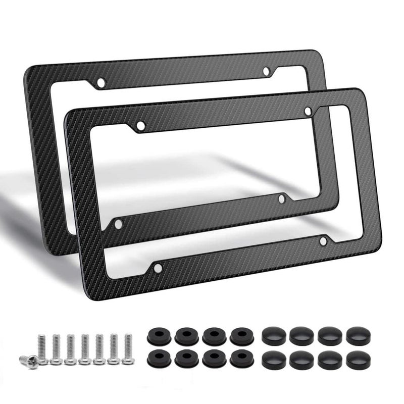 OKLPF Carbon Fiber License Plate Frame, Glossy Waterproof Plastic Number Plate Frame Print Carbon Fiber Pattern for Man and Women (with Fasteners and Screws) 2 Pack - Image 1