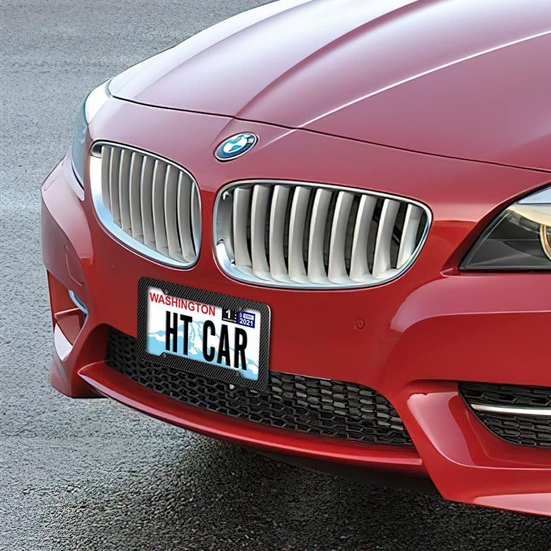 OKLPF Carbon Fiber License Plate Frame, Glossy Waterproof Plastic Number Plate Frame Print Carbon Fiber Pattern for Man and Women (with Fasteners and Screws) 2 Pack - Image 4