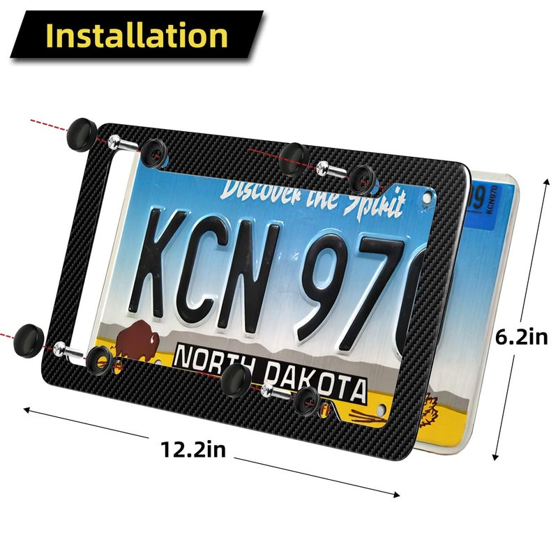 OKLPF Carbon Fiber License Plate Frame, Glossy Waterproof Plastic Number Plate Frame Print Carbon Fiber Pattern for Man and Women (with Fasteners and Screws) 2 Pack - Image 2