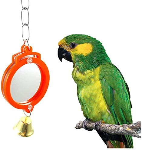 Litewoo Bird Mirror Toy with Bell Swing Hanging Ringer Leather Mirror Toy Parrot Cage Accessories Decoration for Small and Medium Parakeet Cockatiel Finch Lovebird Conure Budgie Cockatoo African Grey D - Image 1