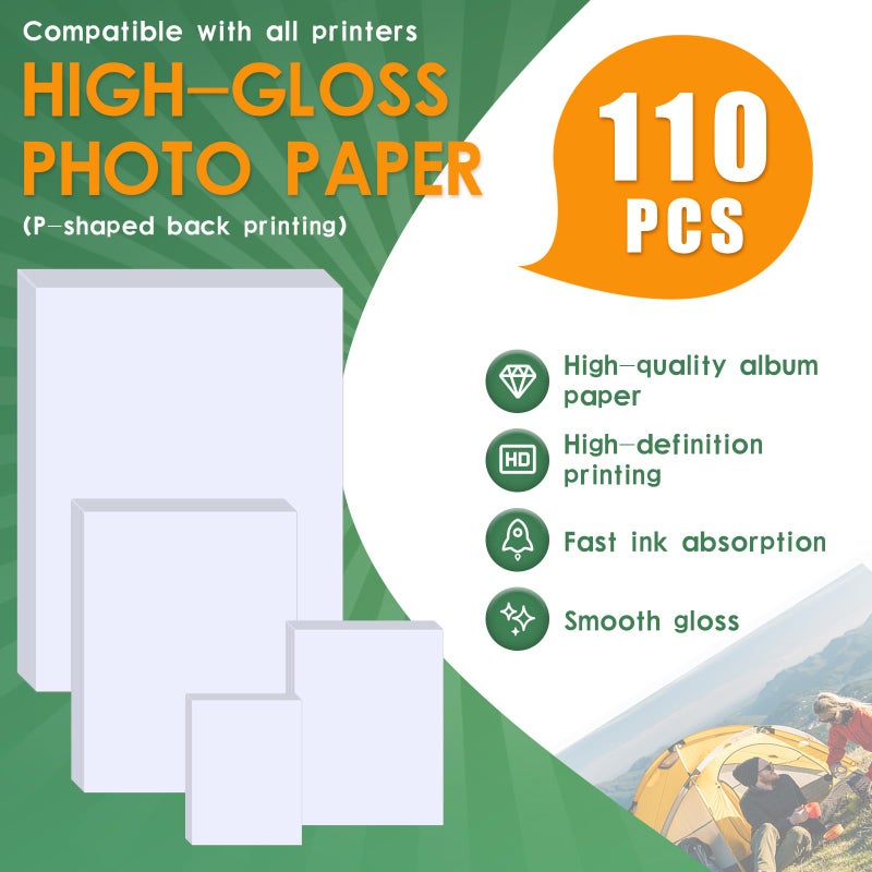 Lokunn 110 Sheets Photo Paper Glossy, Photo Paper 3.5 * 5, 4x6, 5x7, 8.5x11 inch, Suitable for Dye Inkjet Printers. Convenient for Home Use. Can Print Photos, Advertising Covers, Recipe Cards - Image 2