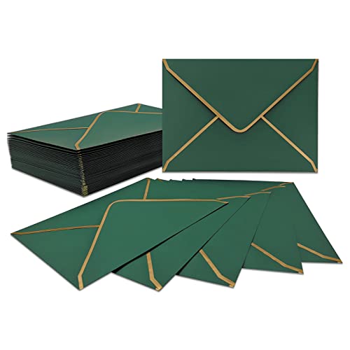 LYHLYA 50 PCS Invitation Envelopes A7 Size Green Envelopes 5 x 7 Inch VFlap Mailing Card Envelopes Quick Seal Envelopes with Gold Border for 5x7 Cards Birthday Weddings Graduations Greeting Cards - Image 3