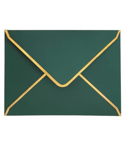 LYHLYA 50 PCS Invitation Envelopes A7 Size Green Envelopes 5 x 7 Inch VFlap Mailing Card Envelopes Quick Seal Envelopes with Gold Border for 5x7 Cards Birthday Weddings Graduations Greeting Cards - Image 1
