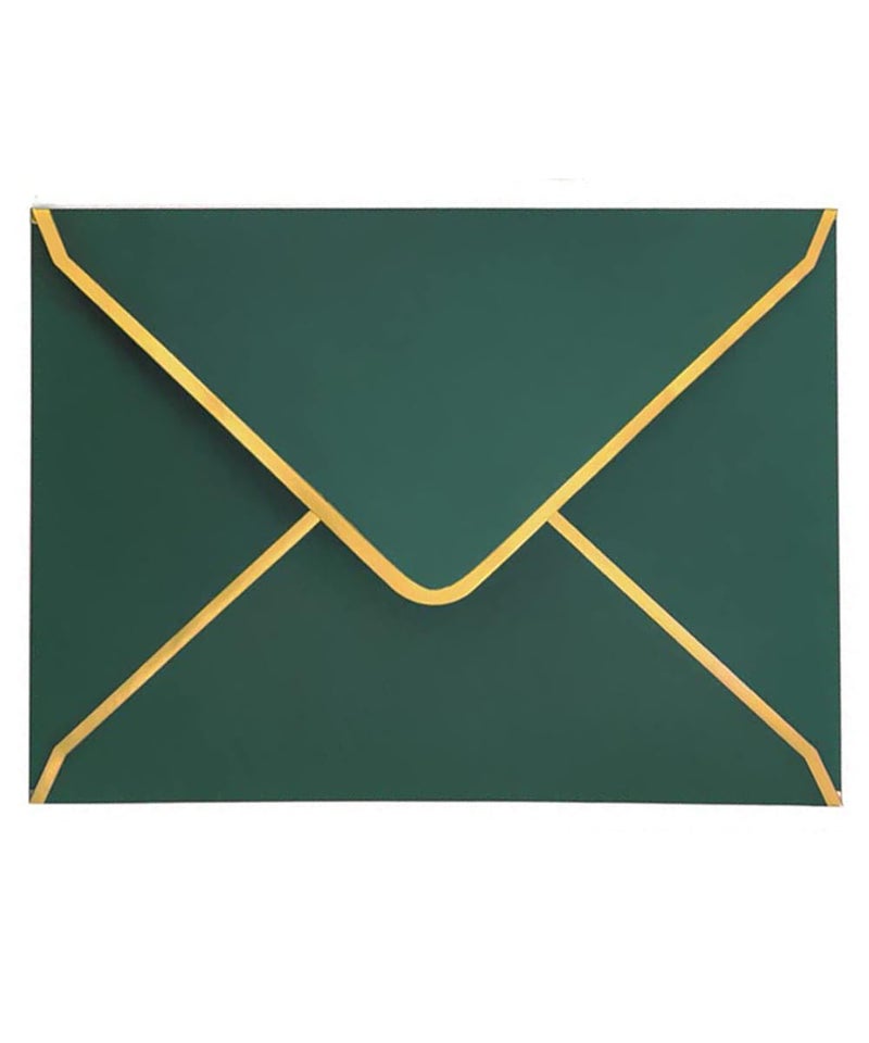 LYHLYA 50 PCS Invitation Envelopes A7 Size Green Envelopes 5 x 7 Inch VFlap Mailing Card Envelopes Quick Seal Envelopes with Gold Border for 5x7 Cards Birthday Weddings Graduations Greeting Cards - Image 2