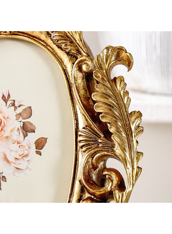 إطار صور ذهبي كلاسيكي فاخر من مادة الراتينج المزخرف بزهور، مع زجاج أمامي لوضع الصور - إطار طاولات أنيق بتصميم عتيق لديكور المنزل والمكتب (المقاس الصغير) - Image 5