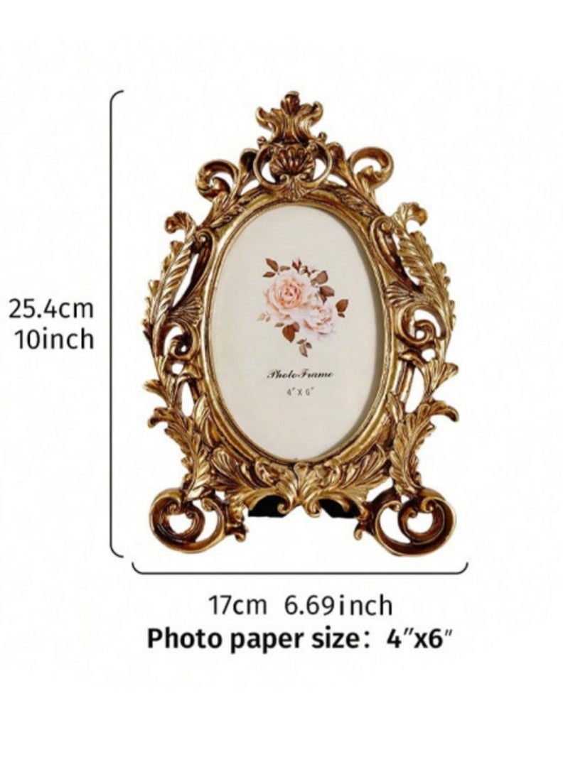 إطار صور ذهبي كلاسيكي فاخر من مادة الراتينج المزخرف بزهور، مع زجاج أمامي لوضع الصور - إطار طاولات أنيق بتصميم عتيق لديكور المنزل والمكتب (المقاس الصغير) - Image 2