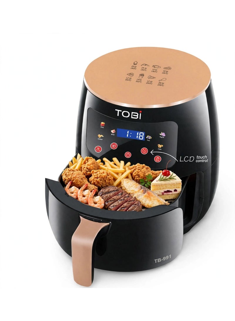 TOBI 2800W 8L Extra Large Air Fryer with LCD Touchscreen Controls – Powerful and Convenient Healthy Cooking Appliance for Frying, Roasting, Baking and Reheating Delicious Crispy Family-Size Meals with Less Oil - Image 4