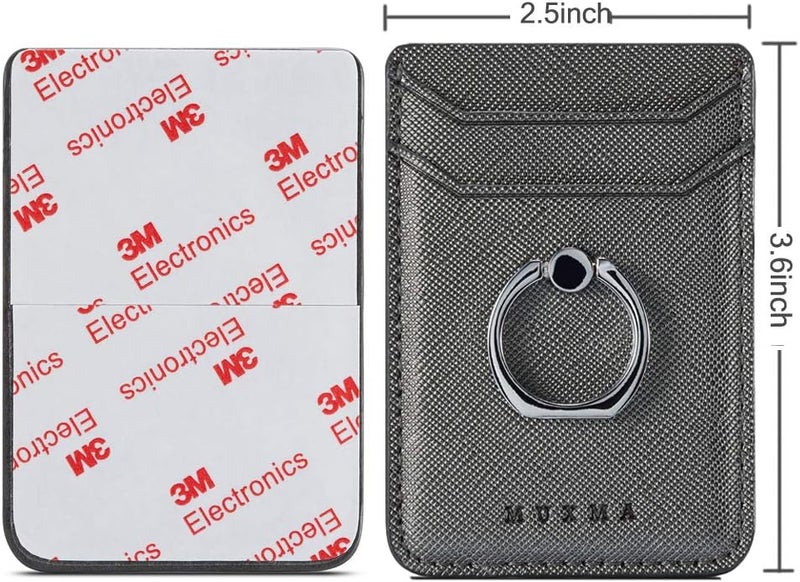 TOPWOOZU Phone Card Holder with Ring Grip for Back of Phone,Adhesive Stick-on Credit Card Wallet Pocket for iPhone,Android and Smartphones Gun Metal - Image 2