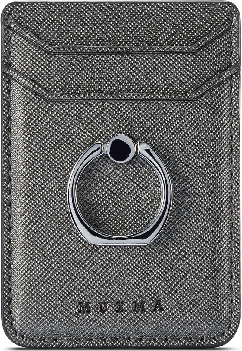 TOPWOOZU Phone Card Holder with Ring Grip for Back of Phone,Adhesive Stick-on Credit Card Wallet Pocket for iPhone,Android and Smartphones Gun Metal - Image 1