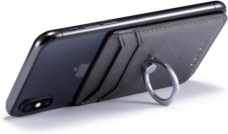 TOPWOOZU Phone Card Holder with Ring Grip for Back of Phone,Adhesive Stick-on Credit Card Wallet Pocket for iPhone,Android and Smartphones Gun Metal - Image 4