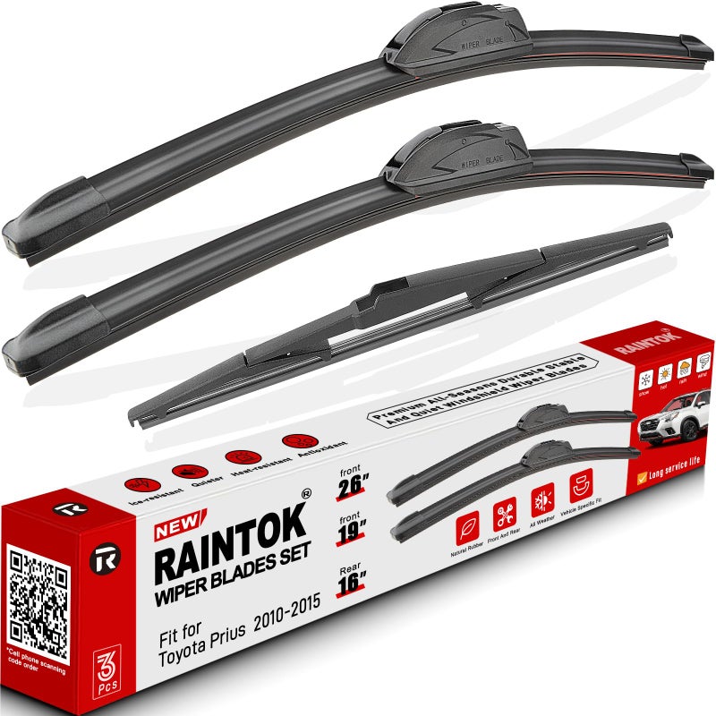 RAINTOK Windshield Wiper Blades Replacement for Toyota Prius 2010 2011 2012 2013 2014 2015 Original Factory Quality Front Rear Wipers Blade Set for My Car  26 19 16 Pack of 3