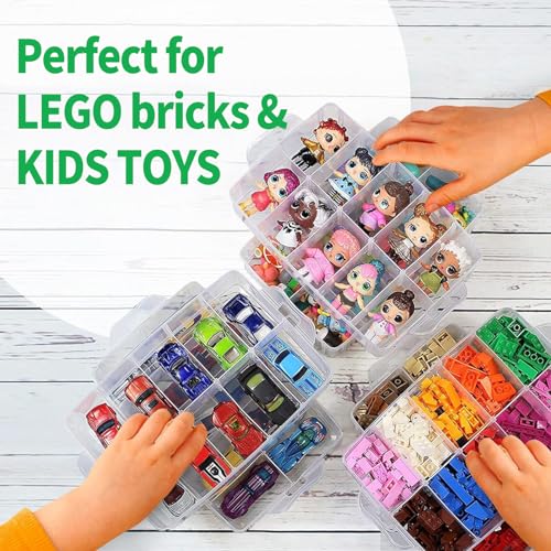 WSBXBB Storage Box for Lego, Stackable Storage Organizer with 30 Compartments for Lego,for Barbie Dolls, for Hot Wheel Toy Bins for kids organizer, Clear Toy StorageBin - Image 4