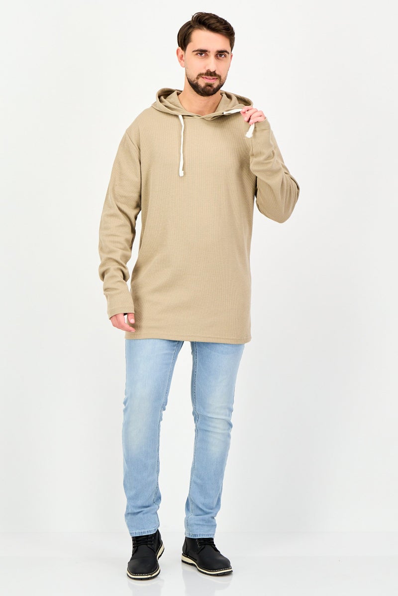 Fleece Factory هودي رجالي بأكمام طويلة سادة، بيج - Image 3
