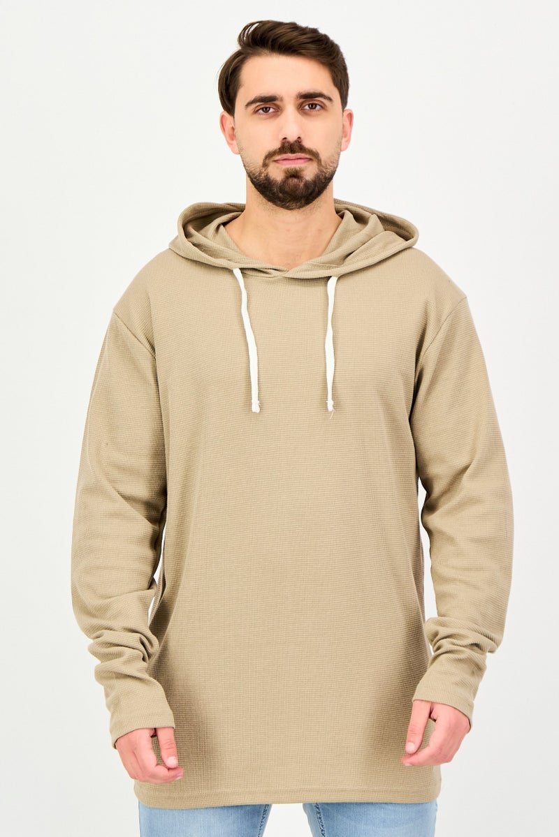 Fleece Factory هودي رجالي بأكمام طويلة سادة، بيج - Image 1