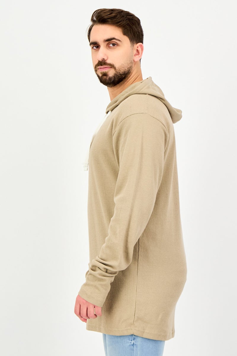 Fleece Factory هودي رجالي بأكمام طويلة سادة، بيج - Image 4