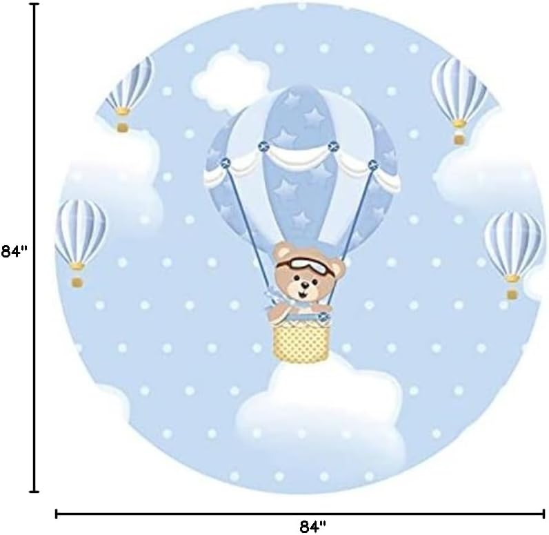 Yeele 7x7ft Hot Air Balloon Bear Round Backdrop Cloud Blue Photography Background for Baby Shower Newborn Kid Boy Birthday Party Banner Decoration Dessert Cake Table Banner Photo Booth Props - Image 4