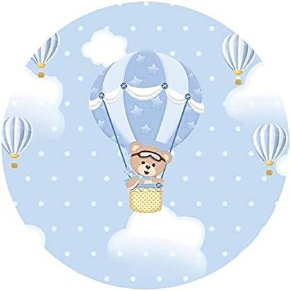 Yeele 7x7ft Hot Air Balloon Bear Round Backdrop Cloud Blue Photography Background for Baby Shower Newborn Kid Boy Birthday Party Banner Decoration Dessert Cake Table Banner Photo Booth Props - Image 3