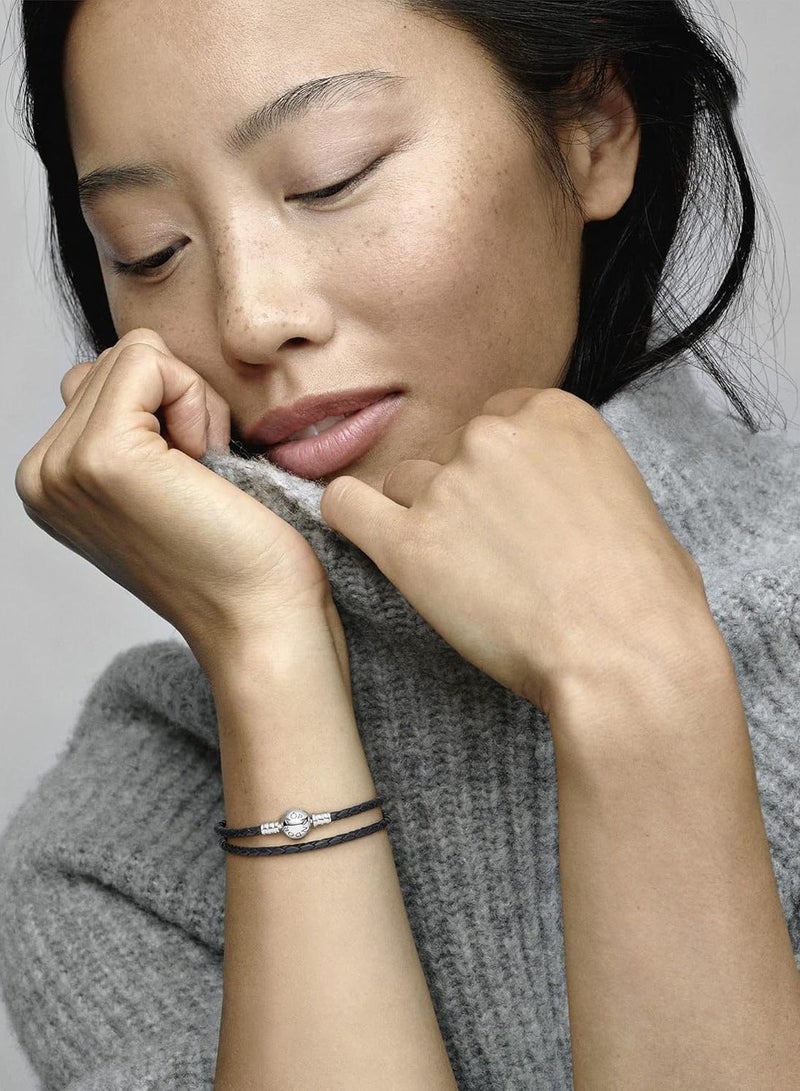 Loquat Jewelry Black Leather Charm Sterling Silver Bracelet - Image 2