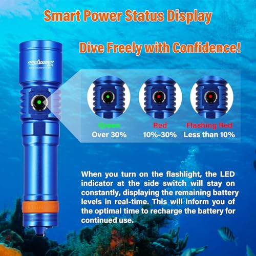 ORCATORCH D710 Scuba Diving Light, 3000 Lumens Super Bright Underwater Flashlight with 6 Degrees Narrow Beam, IP68 Waterproof Night Dive Torch 150 Meters Submersible Light (Blue) - Image 3