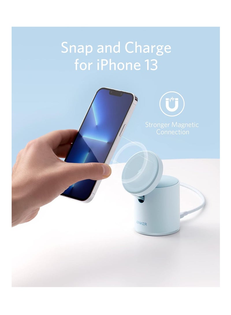 Anker Magnetic Wireless Charger (MagGo), 2 In 1 Wireless Charging Station With 7.5W with USB-C Charge + Cable blue - Image 2