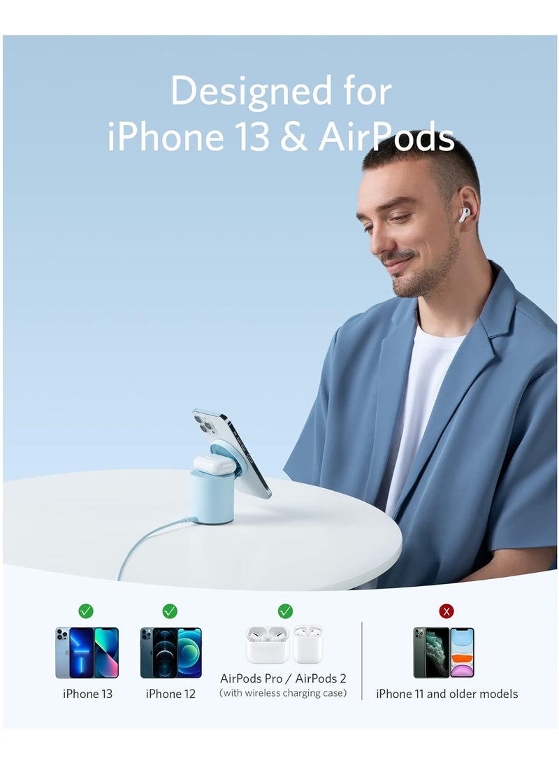 Anker Magnetic Wireless Charger (MagGo), 2 In 1 Wireless Charging Station With 7.5W with USB-C Charge + Cable blue - Image 3