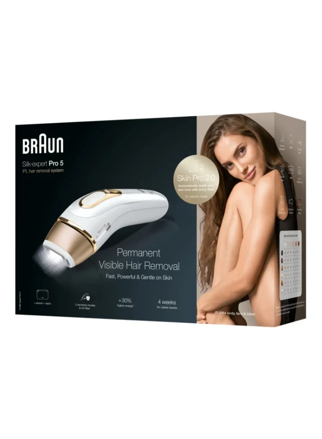 BRAUN Braun IPL Silk-expert PL5054, hair removal system for use on body and face, 400,000 flashes with 2 extras: Venus razor and premium bag.