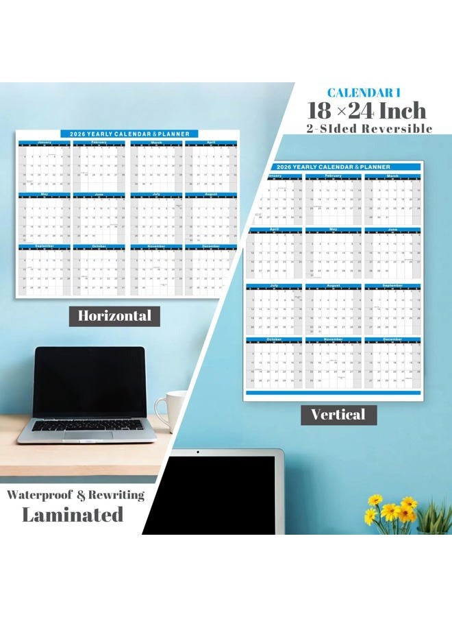 YvnShine 2026 Wall Calendar Set of 2-18x24" Reusable Wet-Erase Monthly Wall Calendar & 12x18" Desk Pad Calendar, Vertical/Horizontal Dual-Sided Layouts, Fold Design Lays Flat (Blue) - Image 3