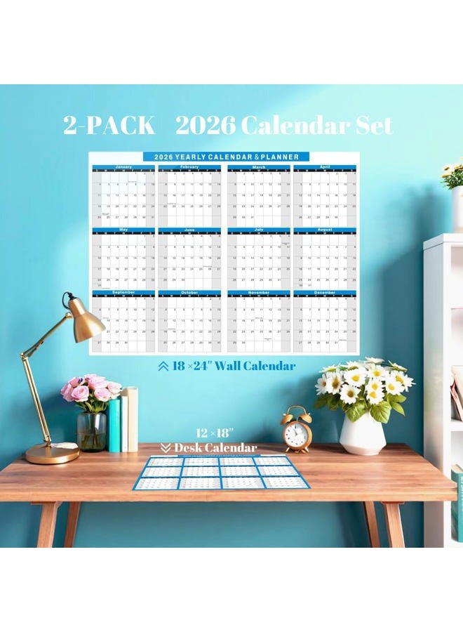 YvnShine 2026 Wall Calendar Set of 2-18x24" Reusable Wet-Erase Monthly Wall Calendar & 12x18" Desk Pad Calendar, Vertical/Horizontal Dual-Sided Layouts, Fold Design Lays Flat (Blue) - Image 2