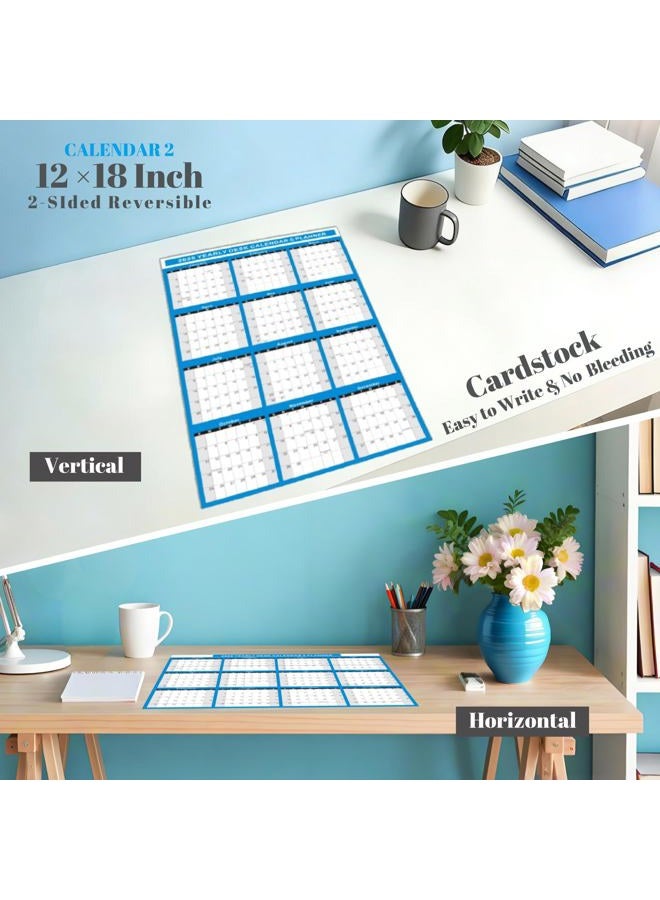 YvnShine 2026 Wall Calendar Set of 2-18x24" Reusable Wet-Erase Monthly Wall Calendar & 12x18" Desk Pad Calendar, Vertical/Horizontal Dual-Sided Layouts, Fold Design Lays Flat (Blue) - Image 4