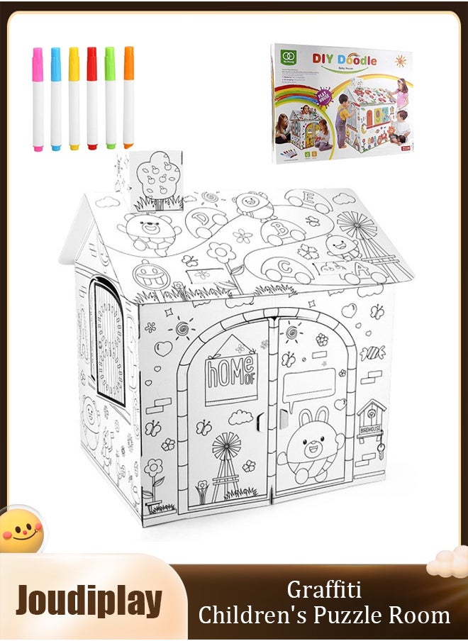 Joudiplay Children's Drawing DIY Large Cardboard Coloring Creative Crafts Play House,Coloring Pape Creative Imaginative Lightweight Colourful Drawing Toy, Drawing Painting Educational Toys  - Image 1