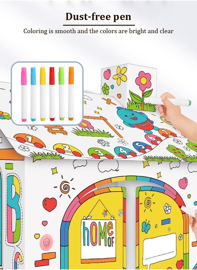 Joudiplay Children's Drawing DIY Large Cardboard Coloring Creative Crafts Play House,Coloring Pape Creative Imaginative Lightweight Colourful Drawing Toy, Drawing Painting Educational Toys  - Image 5