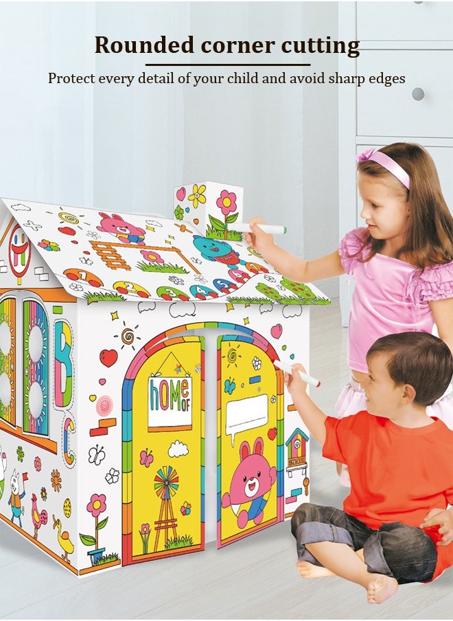 Joudiplay Children's Drawing DIY Large Cardboard Coloring Creative Crafts Play House,Coloring Pape Creative Imaginative Lightweight Colourful Drawing Toy, Drawing Painting Educational Toys  - Image 3