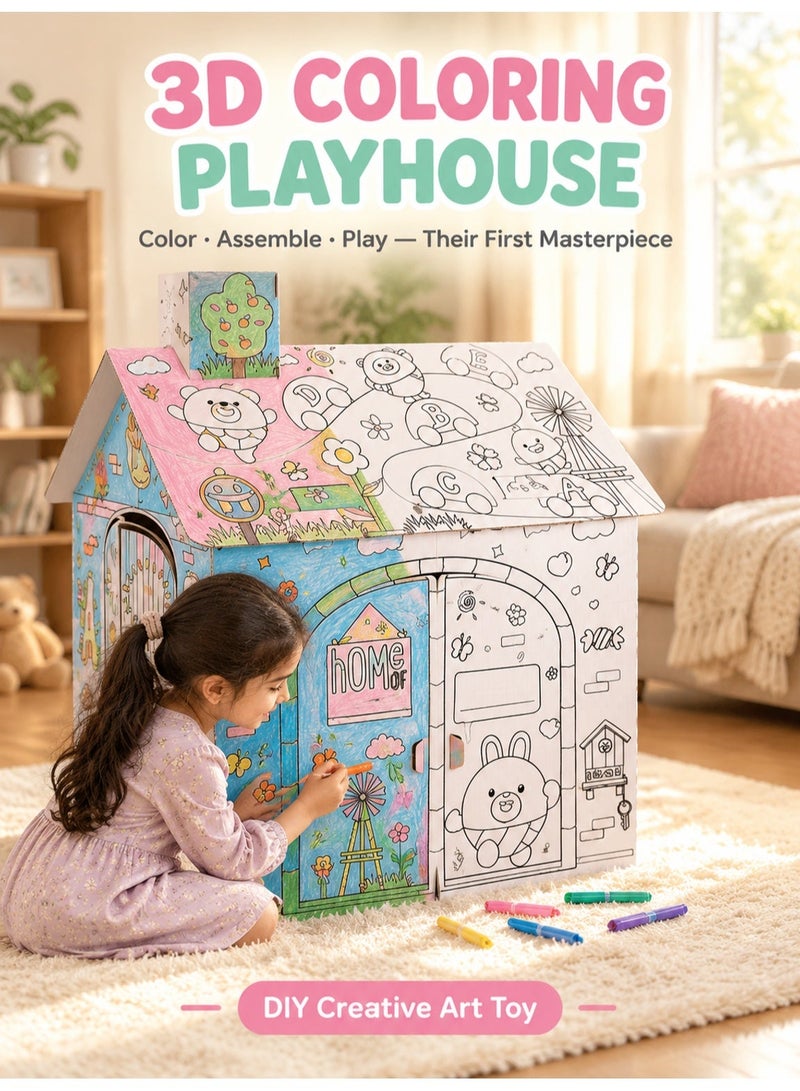 Joudiplay Children's Painting DIY Large Cardboard Colouring Creative Craft Playhouse Children's Painting House, Doodle Toy Colouring Paper Creative Imagination Lightweight Colourful Painting Toy Painting Colouring Educational Toy - Image 1