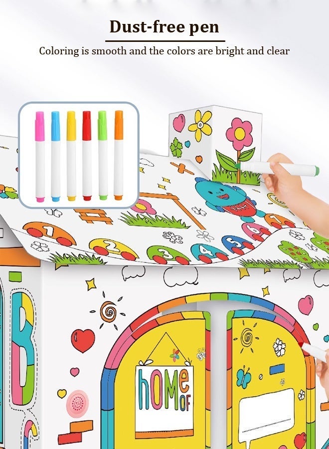 Joudiplay Children's Painting DIY Large Cardboard Colouring Creative Craft Playhouse Children's Painting House, Doodle Toy Colouring Paper Creative Imagination Lightweight Colourful Painting Toy Painting Colouring Educational Toy - Image 5