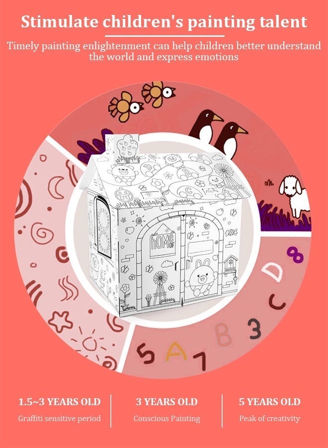 Joudiplay Children's Painting DIY Large Cardboard Colouring Creative Craft Playhouse Children's Painting House, Doodle Toy Colouring Paper Creative Imagination Lightweight Colourful Painting Toy Painting Colouring Educational Toy - Image 3