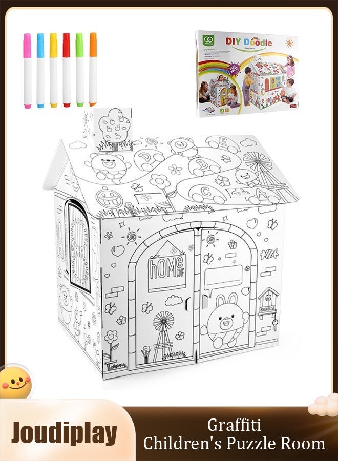 Joudiplay Children's Painting DIY Large Cardboard Colouring Creative Craft Playhouse Children's Painting House, Doodle Toy Colouring Paper Creative Imagination Lightweight Colourful Painting Toy Painting Colouring Educational Toy - Image 2