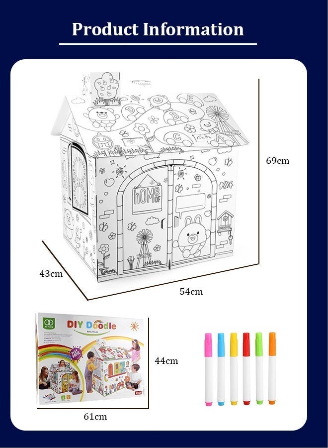 Joudiplay Children's Painting DIY Large Cardboard Colouring Creative Craft Playhouse Children's Painting House, Doodle Toy Colouring Paper Creative Imagination Lightweight Colourful Painting Toy Painting Colouring Educational Toy - Image 4